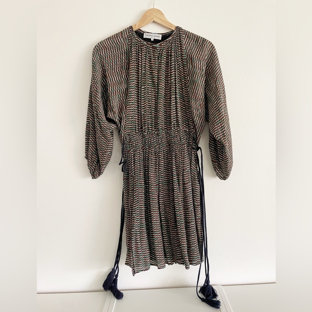 Apiece Apart Tassel Trim Print Silk Minidress